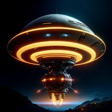 raw, realistic, ufo|spacecraft <lyco:UFOMaker:0.5 > <lora:OpticalTech:1>, absurdres, masterpiece, Leica, cinematic