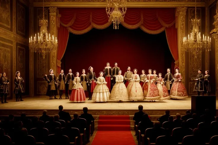 realistic (people in historical italian (baroque opera:1.1) costumes at a stage posing) for a picture, men and women having fun, down lighting, simple background, red background, masterpiece, UHD, photorealism, im light, cinematic, atmosphericnatural light tones and colors, highly detailed, realistic, absurdres, hyperrealism, soft light, sharp, bokeh, (vignette fade:1.3), dark theme
<lora:people_count_slider_v1:5>