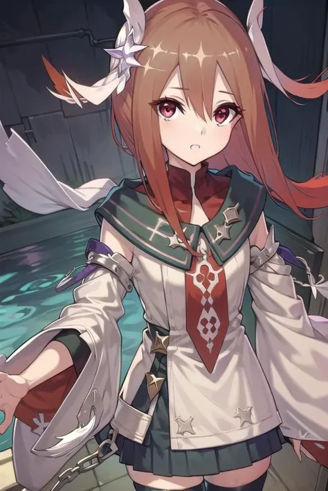 codeeulalia, <lyco:eulalia-lyco-nochekaiser:1>,
eulalia, long hair, brown hair, hair ornament, facial mark, (red eyes:1.5),
BREAK skirt, thighhighs, pleated skirt, detached sleeves, wide sleeves, chain, red thighhighs,
BREAK looking at viewer,
BREAK outdoors,
BREAK <lyco:GoodHands-beta2:1>, (masterpiece:1.2), best quality, high resolution, unity 8k wallpaper, (illustration:0.8), (beautiful detailed eyes:1.6), extremely detailed face, perfect lighting, extremely detailed CG, (perfect hands, perfect anatomy),