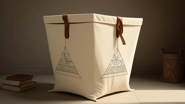 fantasy, archaeology theme, <lora:ExpeditionStyleXL:1> ExpeditionStyle minimalist canvas laundry hamper
