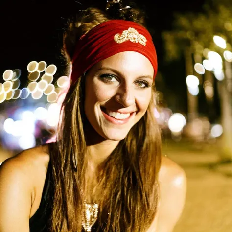 ((a woman with a bandana on her head smiling at the camera in a carnival park at night ), city night lights, smiling, posing for a picture , jacket, long_hair on analog style like film photography)), ((high quality:1.2, masterpiece:1.2)),high details, detailed and intricate, intricate details, high intricate details, absurd amount of details,((upper body:1.2)), portrait, Realism, Ambient Occlusion, Natural Lighting,Volumetric Lighting, Volumetric Light, Volumetric,  <lora:ArgieFilm-04:0.5>