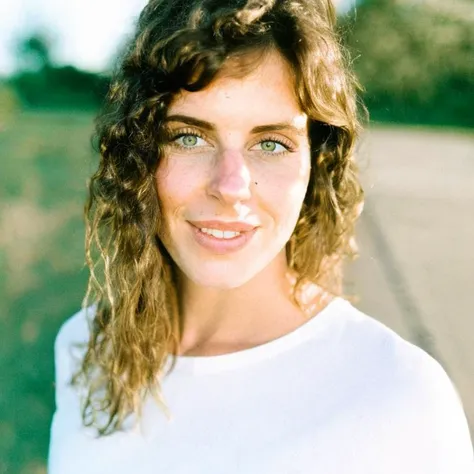 ((photo of a woman with a few freckles, round eyes and short messy hair shot outside, wearing a white t shirt, staring at camera, chapped lips on analog style like film photography)), ((high quality:1.2, masterpiece:1.2)),high details, detailed and intricate, intricate details, high intricate details, absurd amount of details,((upper body:1.2)), portrait, Realism, Ambient Occlusion, Natural Lighting,Volumetric Lighting, Volumetric Light, Volumetric,  <lora:ArgieFilm-04:0.5>