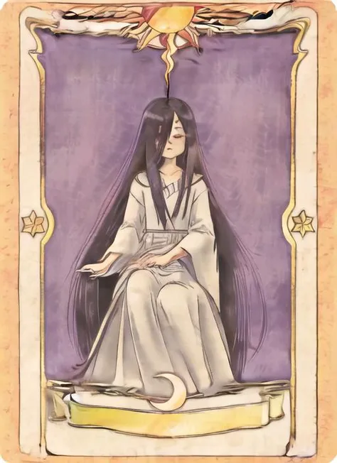 ((masterpiece)),(best quality), <lora:Sadakobest:0.9>, sadako_yamamura, white dress, red eyes,<lora:animeTarotCardArtStyleLora_v30:0.8>, tarot card, border, <lora:clowCardCardcaptor_notext:1>, tarot card, border, sleeping,