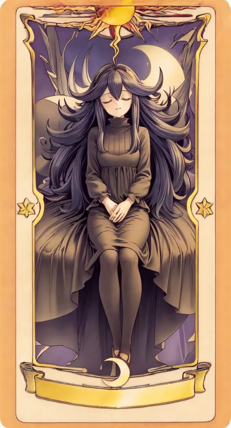 masterpiece, best quality, 1girl, hexmaniacms, closed eyes, sleeping, card, solo, tarot <lora:ClowCard_NoText:0.8> <lora:hexManiacPokemonLora_1:1>