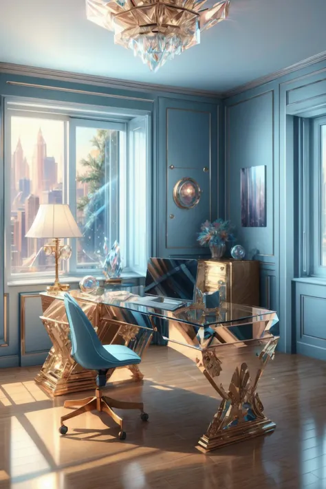 (no human:1.4),realism, depth, perspective, composition, color, light, shadow, reflection, refraction, tone, contrast,<lora:lora_office_3:1> office, window, desk, chair, computer, ceiling, ceiling light,
<lora:CrystallineAI-000009:1> CrystallineAI,