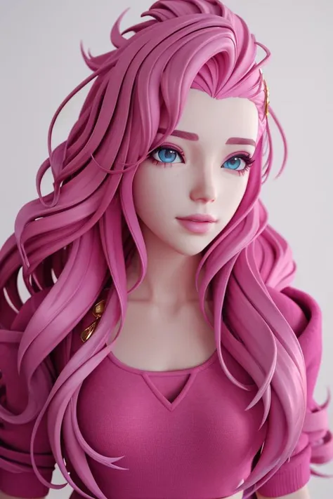 <lora:Seraphine:0.65>, xyzseraphine, 1girl, 3d render, pink hair, trendy clothing, headshot