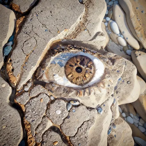 rock_2_img, rock image, rock art, rock, 1 stone eye made out of rocks, an island surrounded by the sea, High detail, <lora:rock_2_img:0.8>