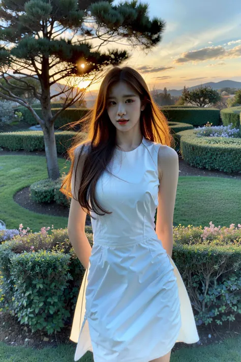 (soft illumination, low contrast),enchanting elegance, atmospheric depth, masterful technique, naturalistic representations, harmonious composition, creative refinement, striking juxtapositions,
1girl,long high,portrait, cowboyshot, looking at viewer,
outdoors, garden