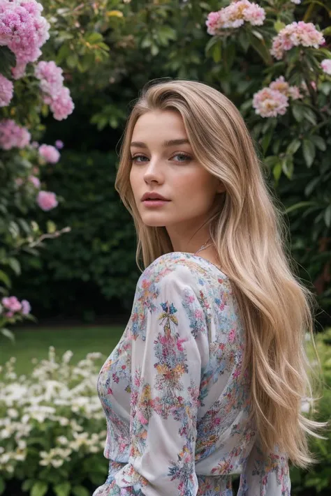 headshot of S232_MarieTomas,a gorgeous woman,in a (garden),wearing a (vibrant-shirt:1.1),(8k, RAW photo, best quality, depth of field, ultra high res:1.1),(absurdres, intricate, photorealistic, masterpiece, ultra-detailed:1.2),
