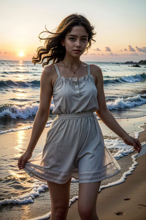 ((ultra detailed, masterpiece, absurdres))
<lora:DPDIMMarie:0.9>
DPDIMMarie, 1girl, brown hair, brown eyes, on a beach during a vibrant sunset, sundress, playing with the waves
