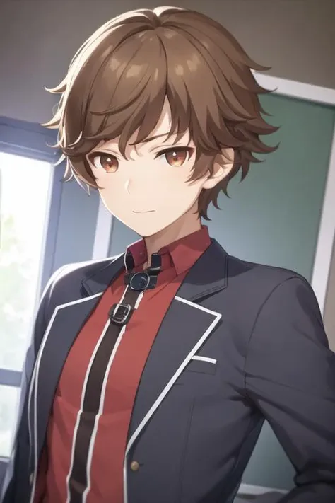 masterpiece, best quality, high quality, 1boy, solo, male focus, looking at viewer, upper body, <lora:kogure_kawanami:0.74>, kogure_kawanami, brown hair, brown eyes,