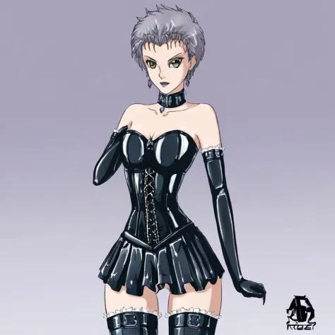 EvlSM, latex, elbow gloves, thigh boots, corset