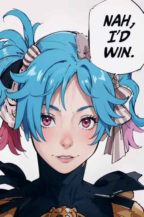masterpiece, best quality, nahidwin, speech bubble, english text, close-up, solo, <lora:Peri:0.85> 1girl, peri, solo, blue hair, pink hair, multicolored hair, red eyes, two-tone hair, hair over one eye, twintails, <lora:concept_nahidwin-17:1>