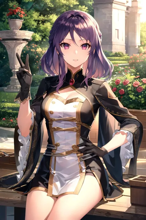 (masterpiece, best_quality, ultra-detailed, immaculate:1.3), detailed, 1girl, ritona_reighnvhasta, solo, day, on the garden, in front, v, sunlight, detailed light