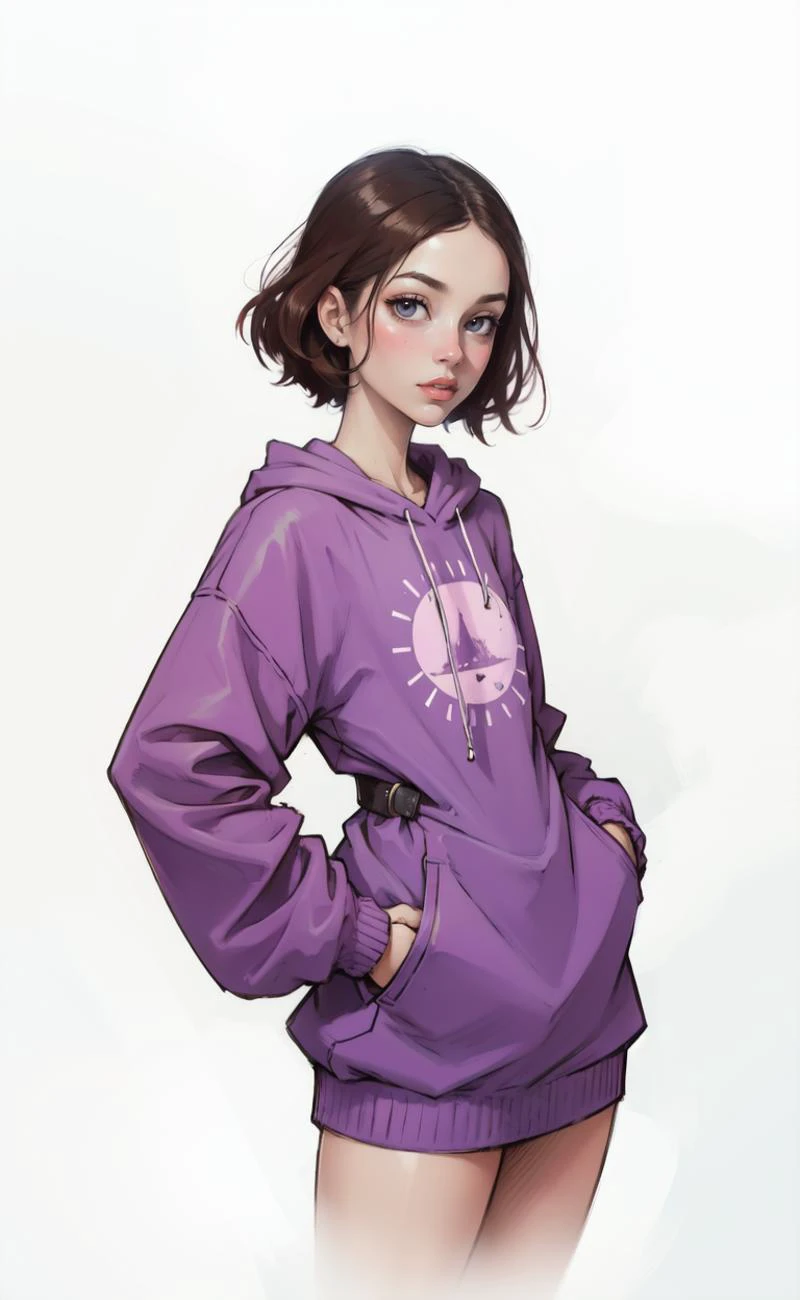 (white simple background:1.2), BREAK, , sketch, brown hair, vaporwave, cozy, pink and violet, retro, soft, limited palette,, <lora:c-honjou_raita_style_v01:0.3>front view, <lora:c-more_details:-0.3> <lora:c-thicc_v2.3:1.5> <lora:ishikei_v0.1:0.4> <lora:ClothingAdjuster3:-0.6>, BREAK (best quality, masterpiece,beautiful and aesthetic:1.2,colorful,dynamic angle),absurdres,incredibly_absurdres,huge_filesize,official_style,