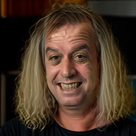 RAW photo, sks man (capusotto:1) smiling, rainbow punk haircut, (high detailed skin), 8k uhd, dslr, soft lighting, high quality, Fujifilm XT3, <lora:capusotto:1> <lyco:locon_perfecteyes_v1_from_v1_64_32:0.85>