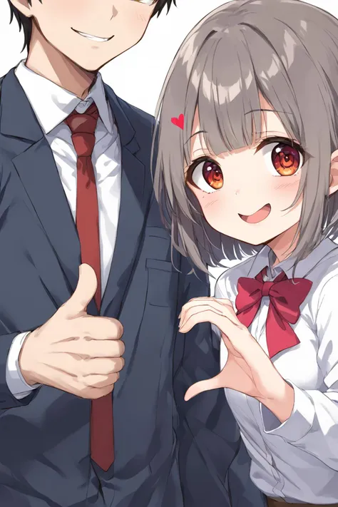 <lora:_sdxl-kataomoiH-pony:1> kataomoiH, 1girl heart hand, 1boy thumbs up