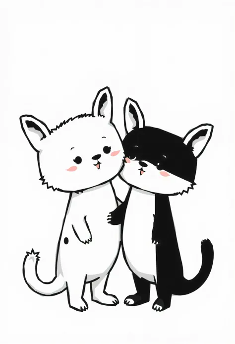 Black and whitw, funny cartoon, Duality of standards, t-shirt design, limited to five colors, super cute, 2D, Vector, flat
