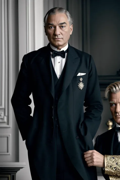 a man 44y.o, ((fullbody:1.7)), award winning photo, blond hair, his hair is a little loose from the top, hair combed back, wide face, looking around, general officer, ((masterpiece)), detailed face, detailed blue eyes, color photograph, (sharp focus:1.2), sitting, extremely detailed, intricate, dramatic lighting, moody and melancholic atmosphere, sony a7 IV film stock photograph 4 kodak portra 400 camera f1.6 lens rich colors hyper realistic lifelike texture, best quality dramatic lighting cinestill 800, deep shadow, photo, Highly detailed, wide angle lens, depth of field, bokeh, 4K, HDR, absurdres, hyperrealistic, photorealistic, 1920s, ataturk