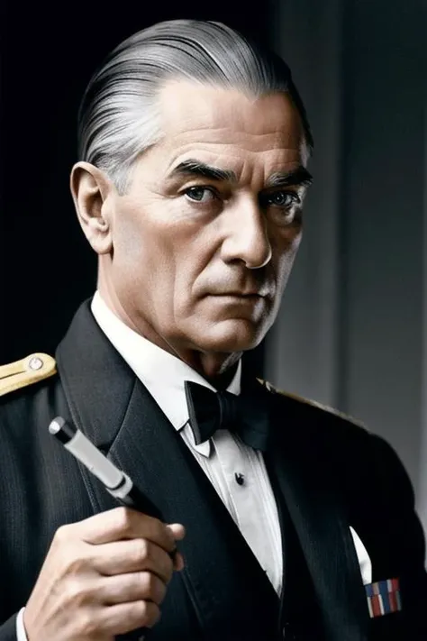 a man 44y.o, ((fullbody:1.7)), award winning photo, blond hair, his hair is a little loose from the top, hair combed back, wide face, looking around, general officer, ((masterpiece)), detailed face, detailed blue eyes, color photograph, (sharp focus:1.2), sitting, drink and cigarette on the table, extremely detailed, intricate, dramatic lighting, moody and melancholic atmosphere, sony a7 IV film stock photograph 4 kodak portra 400 camera f1.6 lens rich colors hyper realistic lifelike texture, best quality dramatic lighting cinestill 800, deep shadow, photo, Highly detailed, wide angle lens, depth of field, bokeh, 4K, HDR, absurdres, hyperrealistic, photorealistic, 1920s, ataturk