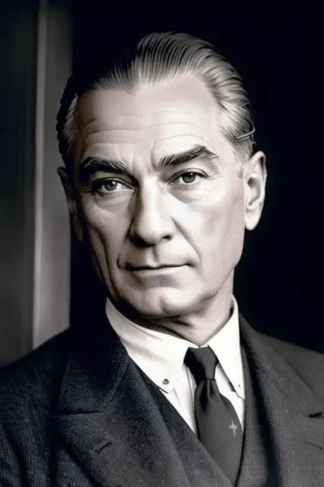 a man 44y.o, ((fullbody:1.7)), award winning photo, blond hair, his hair is a little loose from the top, hair combed back, wide face, looking around, general officer, ((masterpiece)), detailed face, detailed blue eyes, color photograph, (sharp focus:1.2), sitting, drink and cigarette on the table, extremely detailed, intricate, dramatic lighting, moody and melancholic atmosphere, sony a7 IV film stock photograph 4 kodak portra 400 camera f1.6 lens rich colors hyper realistic lifelike texture, best quality dramatic lighting cinestill 800, deep shadow, photo, Highly detailed, wide angle lens, depth of field, bokeh, 4K, HDR, absurdres, hyperrealistic, photorealistic, 1920s, ataturk