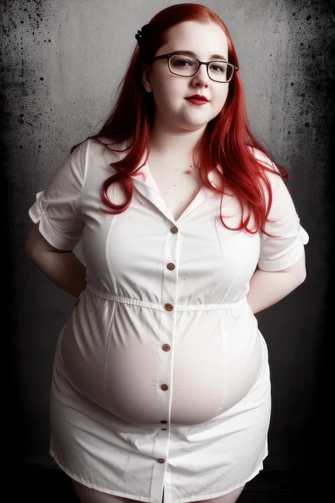 Cute (((morbidly obese woman))), ((SSBBW)), nude breasts, many American traditional tattoos, dark ginger hair, 4k, highly detailed realistic image