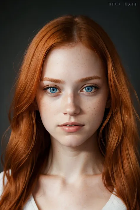 a photo portrait of studentnat, red hair, blue eyes, (face portrait:1.5), dramatic light, Rembrandt lighting scheme