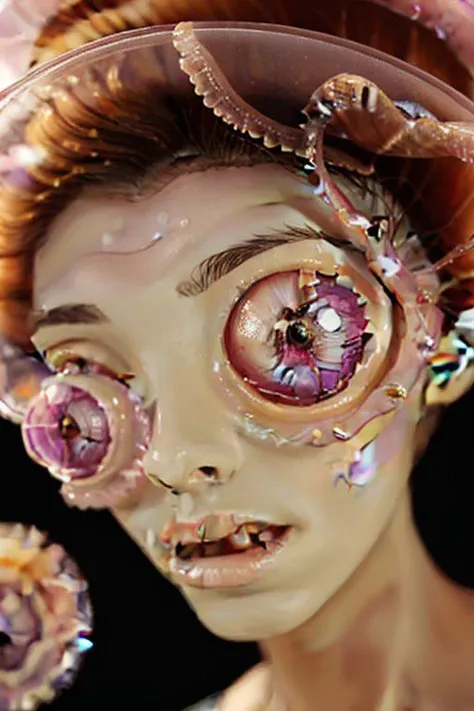 masterpiece,best quality,flower,jellyfish,make-up,plastic,simple background,eye makeup,ca45mv7-100 close up shot