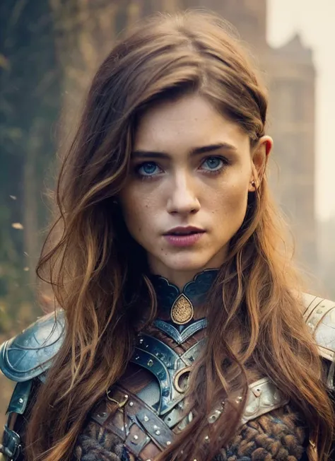 A stunning intricate full color portrait of (35 years old sks woman:1) as (viking warrior woman), (barbarian), epic character composition, by ilya kuvshinov, alessio albi, nina masic, sharp focus, natural lighting, subsurface scattering, f2, 35mm, film grain, <lora:locon_nataliadyer_v1_from_v1_64_32:1.4>