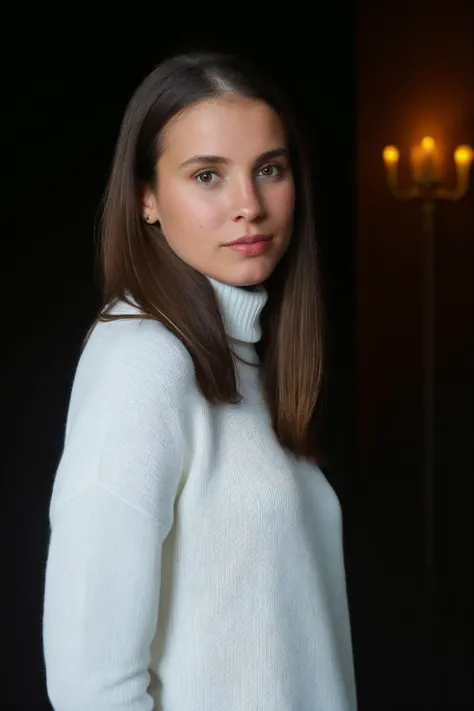 <lora:MCG:0.65>, 1girl, solo, brown hair, realistic photo of a woman, wearing a turtleneck sweater, dark studio, dark lighting, contrast, medium shot, <lora:rMadArt3_NoiseOffset:2>