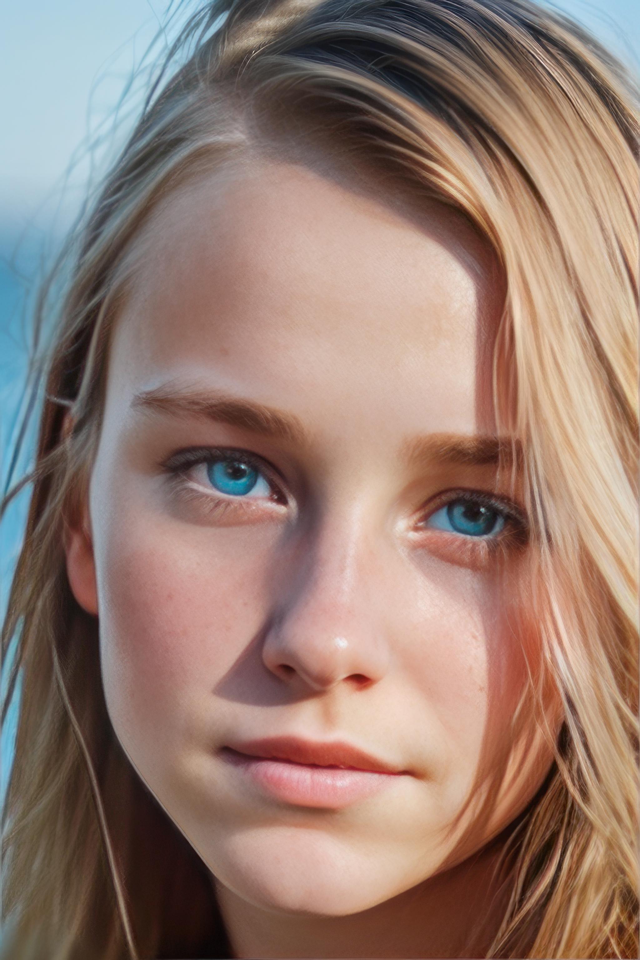 A close up of a woman with long hair and blue eyes - SeaArt AI