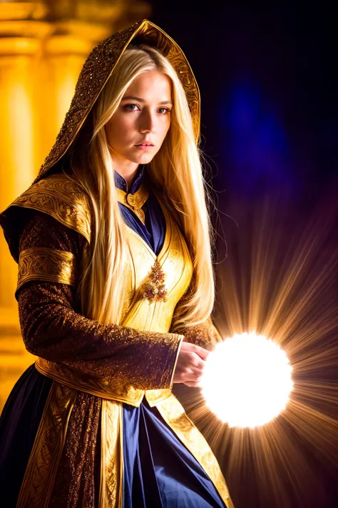a photo of a blonde woman with long loose styled hair, intense looking, mage, hood encrusted with jewels, intricate patterns,
(battle stance, ), dark cave, dim light, multicolor magical energy fields, statues
fantasy, medieval,
photo, masterpiece, best quality, ultra high res, (photorealistic:1.4),, high resolution, detailed, raw photo kodak portra 400 camera f1.6 lens rich colors dramatic lighting <lora:add_detail:1>