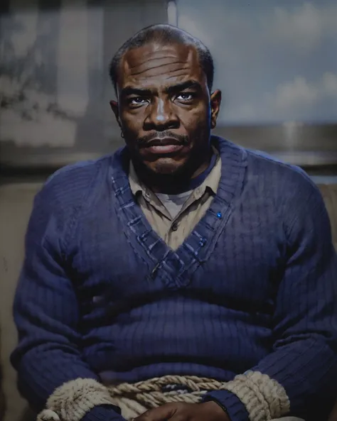 a (bald:1.1) and (younger:1.1) kd1 is tied up with a rope in a couch, serious look on his face, suspicious, wearing a (blue sweater:1.2),
cinematic, shadows, atmospheric,
<lora:the_thing_movie-20:1>,
<lora:KeithDavid-10:0.8>