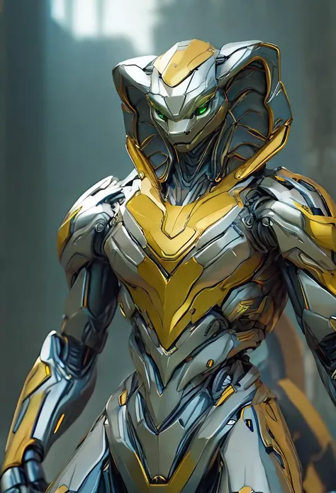Stylized cinematic anime artwork, action shot, Full Body Shot, (robot Anthro furry), Cobra, Male, Hooded, Silver Body, Gold Secondary Colors, Slim, masculine, muscles, beautiful scene of an (furrycobra snake), Sexy posing, shiny skin, scales, naga , detailed face, detailed big clear green eyes, large eyes: 1.5 , animal mecha, realistic, (metal surface), cyborg, natural soft lighting, 8k, seductive, brand - new light armor structure and smooth and gorgeous exoskeleton mecha structure,  future technology, advanced technology, complex structure, fantasy, scientific and technological protection, skinny, digital painting, acrylic paint (medium), single tail, subsurface scattering, smooth lines, detailed <lora:furrycobra-000001:0.8>, <lora:Animal_mecha-10:0.8> , <lora:Robotaction:0.5> <lora:insanobot:0.5> <lora:detail_slider_v4:0.8>