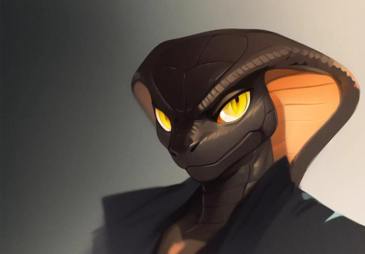 (((snake))) <lora:furrycobra-000001:1.1> digital art, e621, character, snake face, large eyes, anthro, ((solo)), yellow eyes,