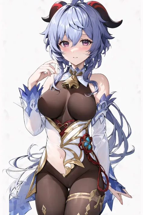 <lora:houk1se1_LORA:0.8>, 1girl, (Ganyu-I:0.9), skinny, jumpsuit, cowbell, outfit-ganyu, (masterpiece:1.0), (best quality:1.0), (8k wallpaper:1.0), extremely delicate and beautiful, (beautiful detailed face:1.0), (detailed deep eyes), symmetrical breasts, deep eyes,