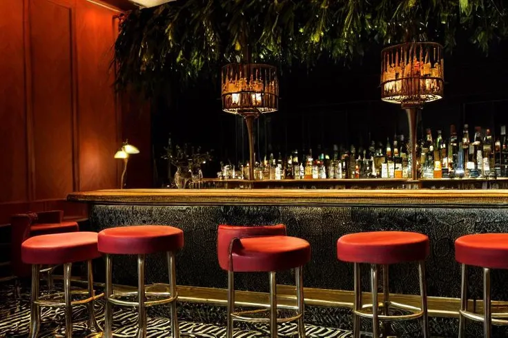 bar with stools and red lights, a flemish Baroque by Maginel Wright Enright Barney, featured on dribble, berlin secession, ultra realistic, rich color palette, art deco, glowing lights <lora:OTA-BarRestaurant:1>