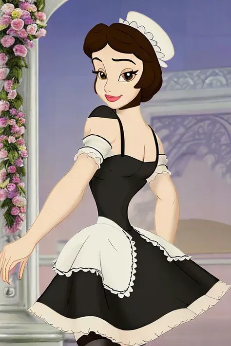 tall,black fishnet stockings,brown hair,short hair,babette,brown hair,white maid cap,jet black top,white off sleeve,apron,french maid,blue eyes,long eyelashes,,thick red lips,seductive,tall,white lace trim,garter belt,black platform heels,high detail uniform,32k,ultra high resoulution,masterpiece,dusting,slightly open lips,mansion,ultra high detail,ultra high resolution,high detail eyes,long eyelashes,high resolution eyes,open mouth,presenting breasts,bend forward,{{disney classics}},fully dressed,french maid uniform,wide skirt,short hair,