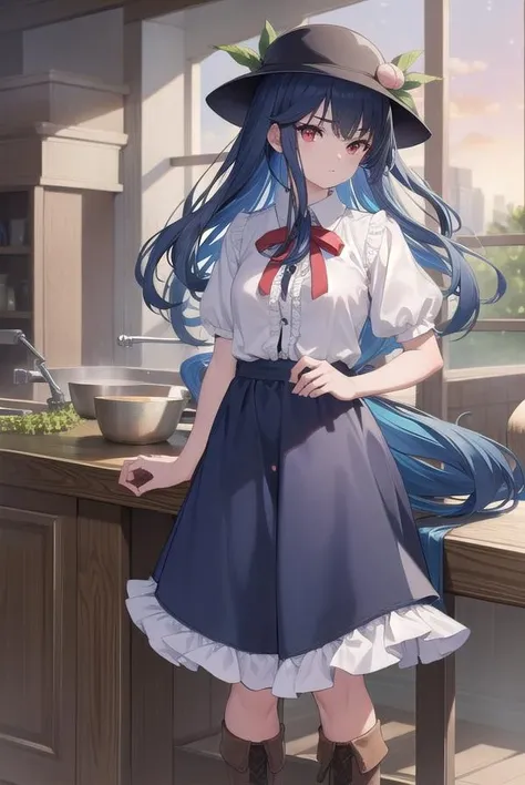 background at room、 1 人、is standing、Japan School Uniforms、skirt by the、Blue hair color、short-hair、hair pin、red eyes、Mole under the mouth、Under large clothes、White hoodie、ssmile、top-quality、