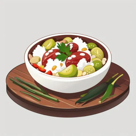 Concept art,food list,reference sheet,food focus,food,no humans,simple background,still life,white background,rice,bowl,meat,plate,vegetable,leaf,beans,fruit,<lora:shiwu:0.8>,