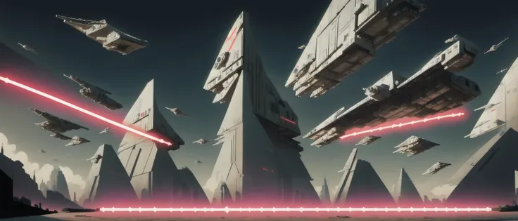 ((star wars)), city, skyscrapers, clouds, future, sci-fi, deserts, flying cars, , <lora:LowRa:0.4>, (glow windows), spaceship, (Star Destroyers), (Death star), lasers, neon, epic,
art, 2d art, (flat:1.5), illustration, (solid colors), drrrible, (minimalism:0.1), geometric, vector art, accurate, (one color background:0.1), illustration, masterpiece, geometric shapes, simple, vector graphic, <lora:anime_minimalist_v1-000020:0.8>, <lora:PastelVectorAi:0.8>