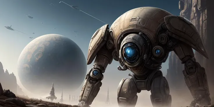 masterpiece,highres, highest quality,intricate detail,best texture,realistic,8k,soft light,perfect shadow,
antediluvian, gleaming, Mech suit, A planet with a thick, toxic atmosphere, forcing its inhabitants to live in domed cities or underground bunkers., Asteroid Base, Alien battlefield