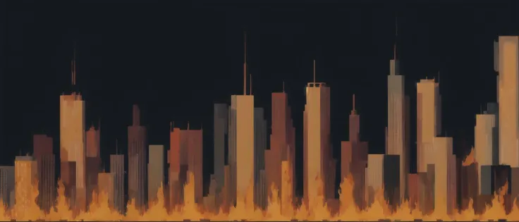 (burning city),(front view), orthographic, orange, red, dark, night, fire, smoke, towers, skyscrapers, fog, <lora:LowRa:0.7>, fire, armageddon, hell, (high saturated:0.6), intricate details,
art, 2d art, (flat:1.2), illustration, (solid colors), drrrible, (minimalism:0.01), geometric, vector art, accurate, (one color background:0.1), illustration, masterpiece, geometric shapes, simple, vector graphic, <lora:anime_minimalist_v1-000020:0.1>, <lora:PastelVectorAi:0.1>