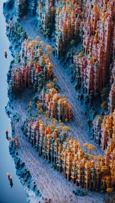 <lora:WM1:1.3>,Tilt-shift,miniature photography,masterpiece,best quality,(Masterpiece, best quality:1.3),highly detailed,8k,top quality,(fantasy:1.3),hyperrealistic,<lora:FFIX-10:0.6>,best illustration,dynamic view,cinematic,ultra-detailed,full background,FFIXBG,full background,tree,arch,no humans,pavement,flower,bird,potted plant,bridge,road,building,chimney,stairs,fantasy,scenery,grass,from above,city,outdoors,window,plant,railing,beautiful,(film grain:0.7),UHDR,(details:1.2),[bloom:0.6],extremely detailed,shimmer:0.5,dreamy,amazing composition,, Futuristic sports arena with holographic displays and high-tech equipment., Lively marketplace in an exotic foreign city,