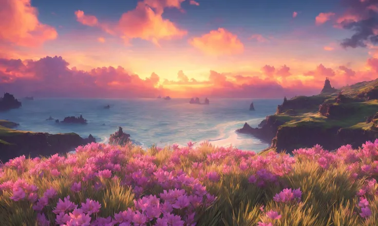 (xenoblade:1.3), intricate, highly detailed, artstation, smooth, sharp, focus, (intricate:1.1), (highly detailed:1.1), landscape, octane render, smooth, sharp focus, 35mm, (Analog Style:1.0), (Photorealistic:1.3), (clouds:1.1), (dawn:1.1), (pink flowers), sakura, (night:1.4), (ocean:1.2)