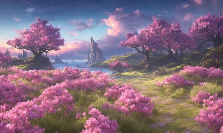(xenoblade:1.3), intricate, highly detailed, artstation, smooth, sharp, focus, (intricate:1.1), (highly detailed:1.1), landscape, octane render, smooth, sharp focus, 35mm, (Analog Style:1.0), (Photorealistic:1.3), (clouds:1.1), (dawn:1.1), (pink flowers), sakura, (night:1.4), (ocean:1.2)