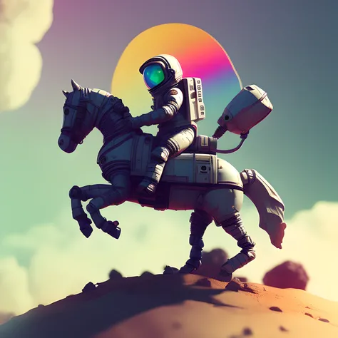 ChromaV5:1.6, nvinkpunk, Analog Style, Action figure of a cute astronaut riding a horse