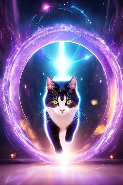 masterpiece, best quality, high quality, extremely detailed CG unity 8k wallpaper, a cat going through a magical portal, violet portal,oil paiting, award winning photography, Bokeh, Depth of Field, HDR, bloom, Chromatic Aberration ,Photorealistic,extremely detailed, trending on artstation, trending on CGsociety, Intricate, High Detail, dramatic, art by midjourney