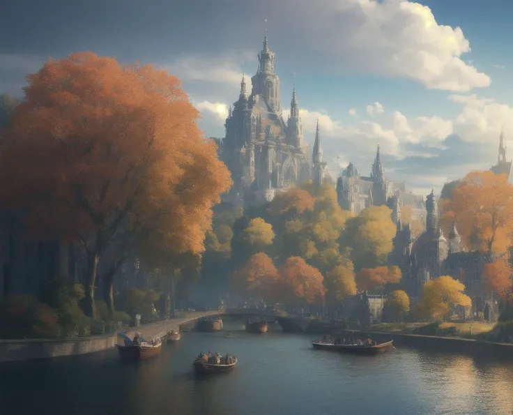 masterpiece, best quality, high quality, extremely detailed CG unity 8k wallpaper, medieval castles kingdom. scenery, amsterdam, autumn, outdoors, rainbow, sky, cloud, day, landscape, water, tree, blue sky, waterfall, nature, lake, river, cloudy sky,award winning photography, Bokeh, Depth of Field, HDR, bloom, Chromatic Aberration ,Photorealistic,extremely detailed, trending on artstation, trending on CGsociety, Intricate, High Detail, dramatic, art by midjourney