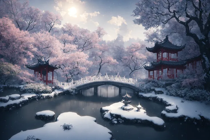 masterpiece, best quality, high quality, extremely detailed CG unity 8k wallpaper, classical chinese garden, scenery, amsterdam, winter,((snowing)),outdoors, sky, day, landscape, water, tree, blue sky, waterfall, nature, lake, river, cloudy sky,award winning photography, Bokeh, Depth of Field, HDR, bloom, Chromatic Aberration ,Photorealistic,extremely detailed, trending on artstation, trending on CGsociety, Intricate, High Detail, dramatic, art by midjourney